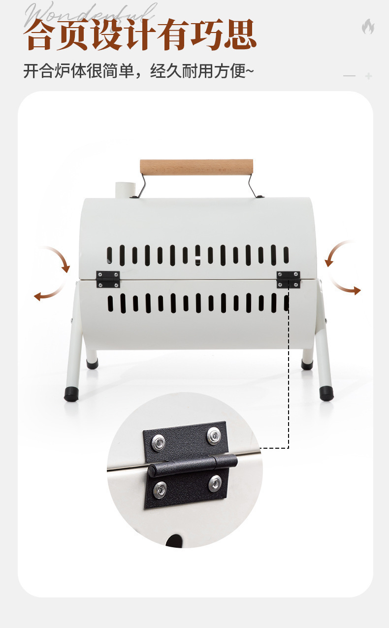 Outdoor camping barbecue grill, double-sided portable portable grilling and roasting dual-purpose charcoal grill, chimney grill pic 7