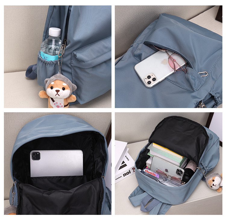 休闲大容量双肩包女生韩版纯色简约大学生书包尼龙轻便休闲背包详情10