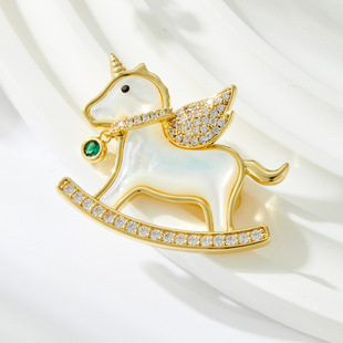 Diseño original niño bonito trenzado patrón con circonio agitador caballo broche aleación de cobre oro real chapado delicado pin broche pic 5