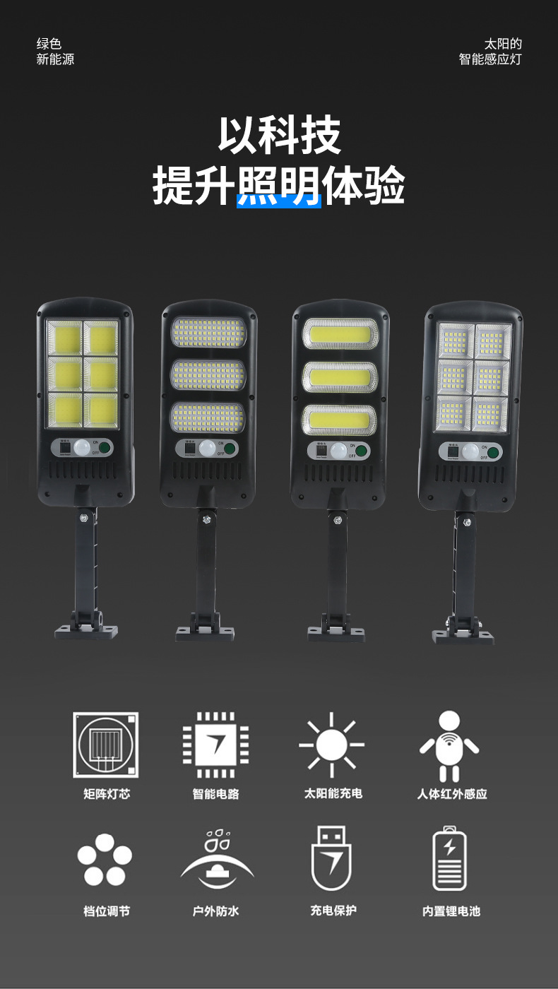 2021 Cross-border solar street lamps, outdoor waterproof LED garden lamps, outdoor human body sensing garden wall lamps pic 2