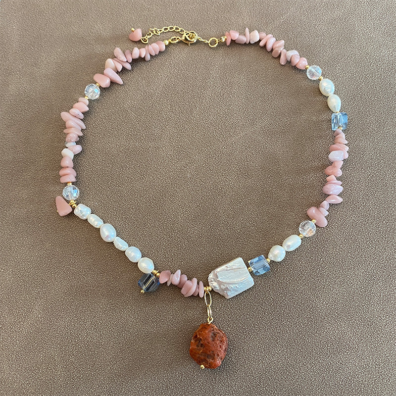 沙滩漫步巴洛克天然珍珠太阳石不规则项链时髦个性高级度假风春夏详情4