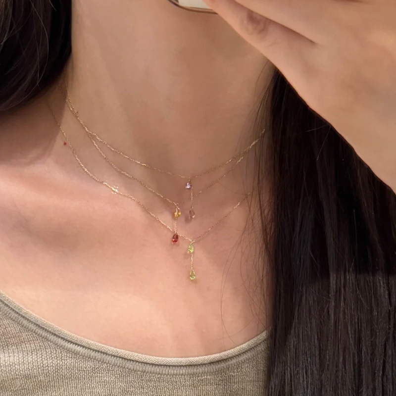 法式复古粼光水滴闪锆极细项链女轻奢小众高级感叠戴风锁骨链配饰详情5