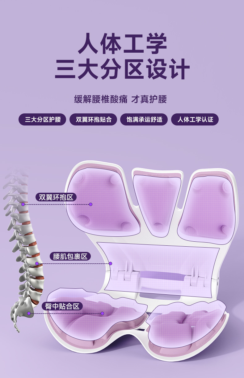 Foldable ergonomic lumbar support seat cushion high load-bearing backrest chair integrated office auxiliary lumbar support sitting chair pic 6