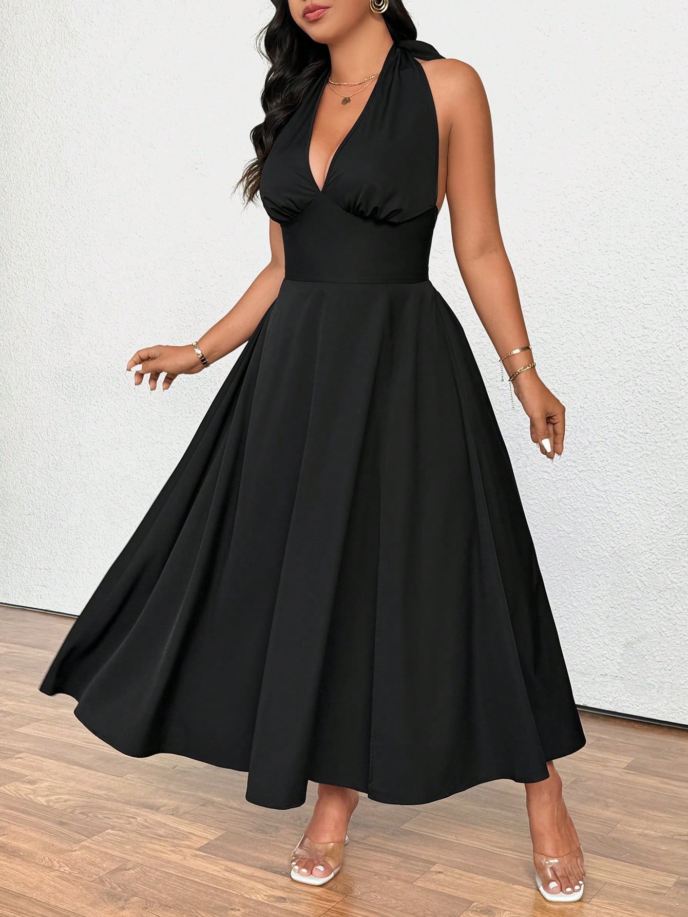 国际temu热卖大码女装法式名媛气质连衣裙夏季新款V领宴会礼服裙详情9