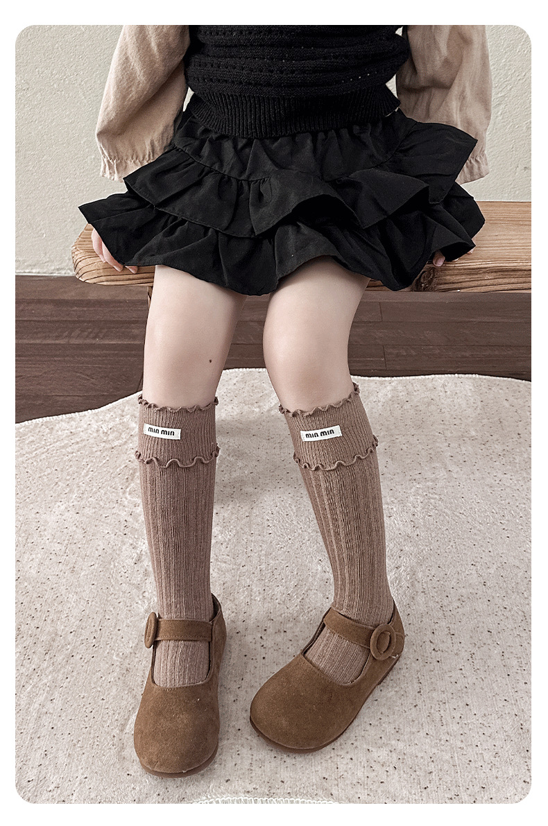 Children's Socks 2025 Autumn/Winter New mid-calf socks for girls, Korean-style double black fungus edge cloth label socks, baby pile socks pic 15