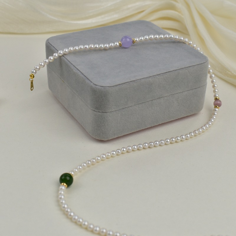 天然淡水珍珠项链女轻奢简约百搭锁骨链S925银玛瑙石珍珠颈链详情6