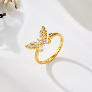 Light luxury and dynamic butterfly starlight open ring, copper alloy slightly inlaid zircon, fashionable and high-end, adjustable ring ring pic 2