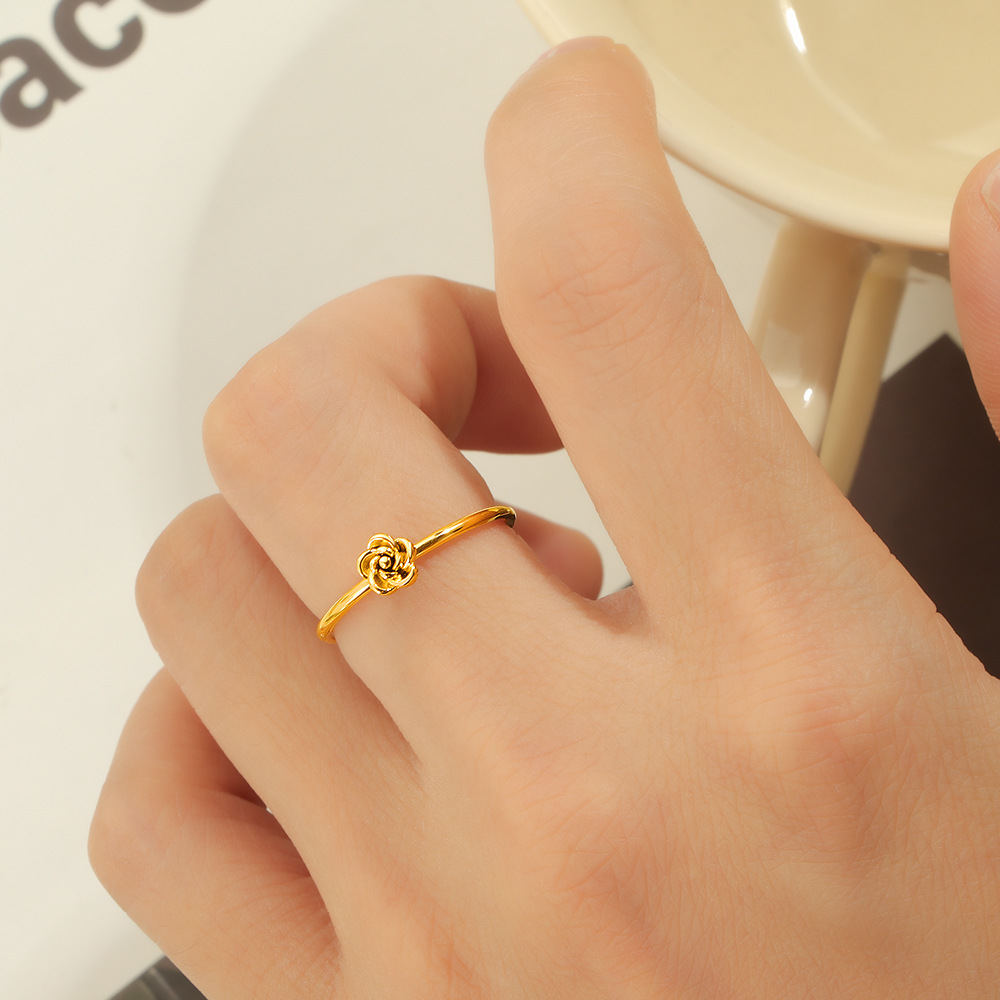 韩式新款ins风玫瑰花朵钛钢戒指女小众高级感时尚简约素圈指环女详情5