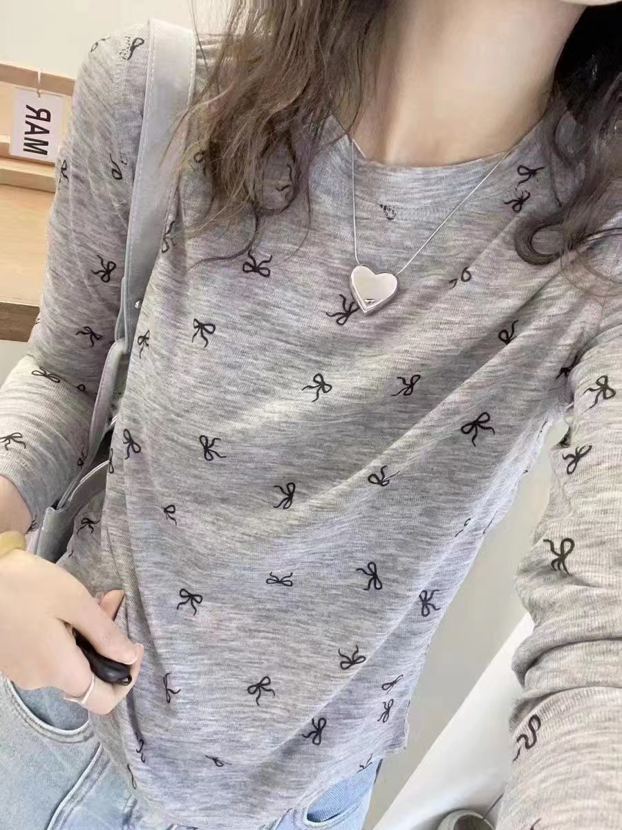 夏薄款精品天丝防晒衣设计感蝴蝶结印花罩衫长袖T恤女装一件代发详情9