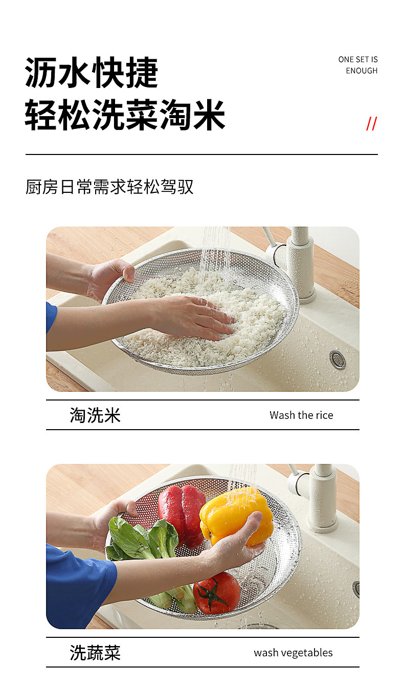 不锈钢沥水篮、盆密孔盘分样粉筛粮食谷物过滤筛盘 厨房家用多用过滤盘密孔盘详情5
