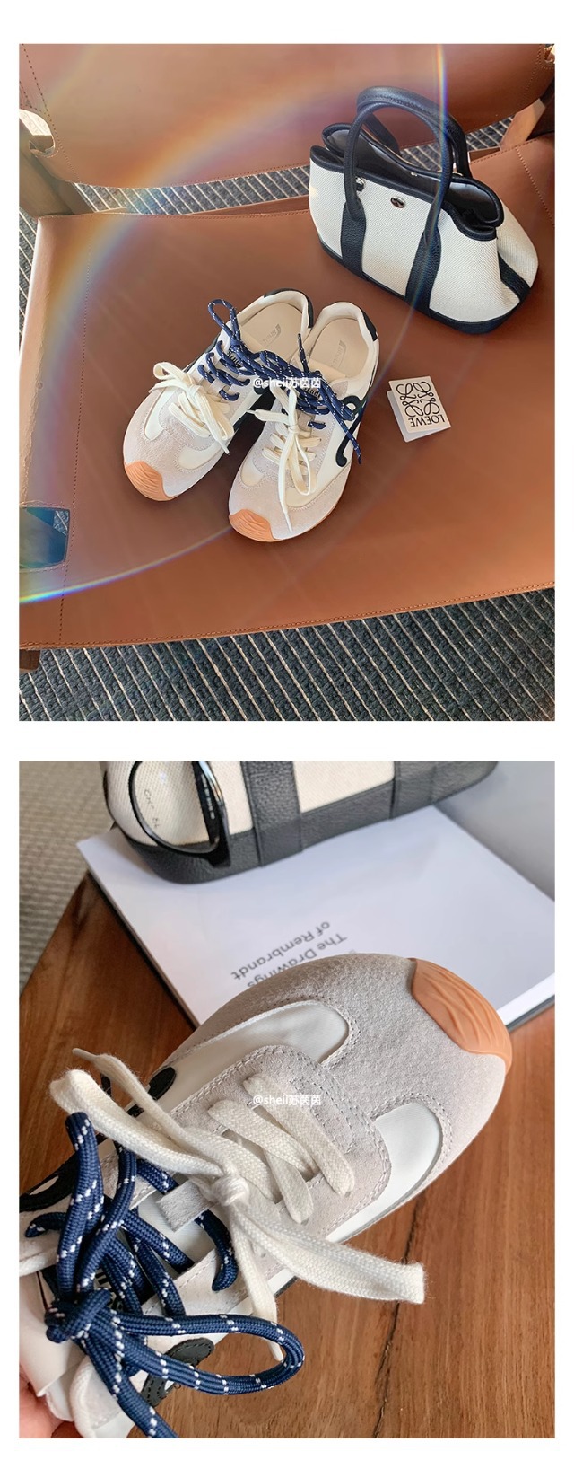 苏茵茵同款7cm内增高版~复古小歪头鸳鸯鞋带休闲鞋德训鞋女阿甘鞋详情5