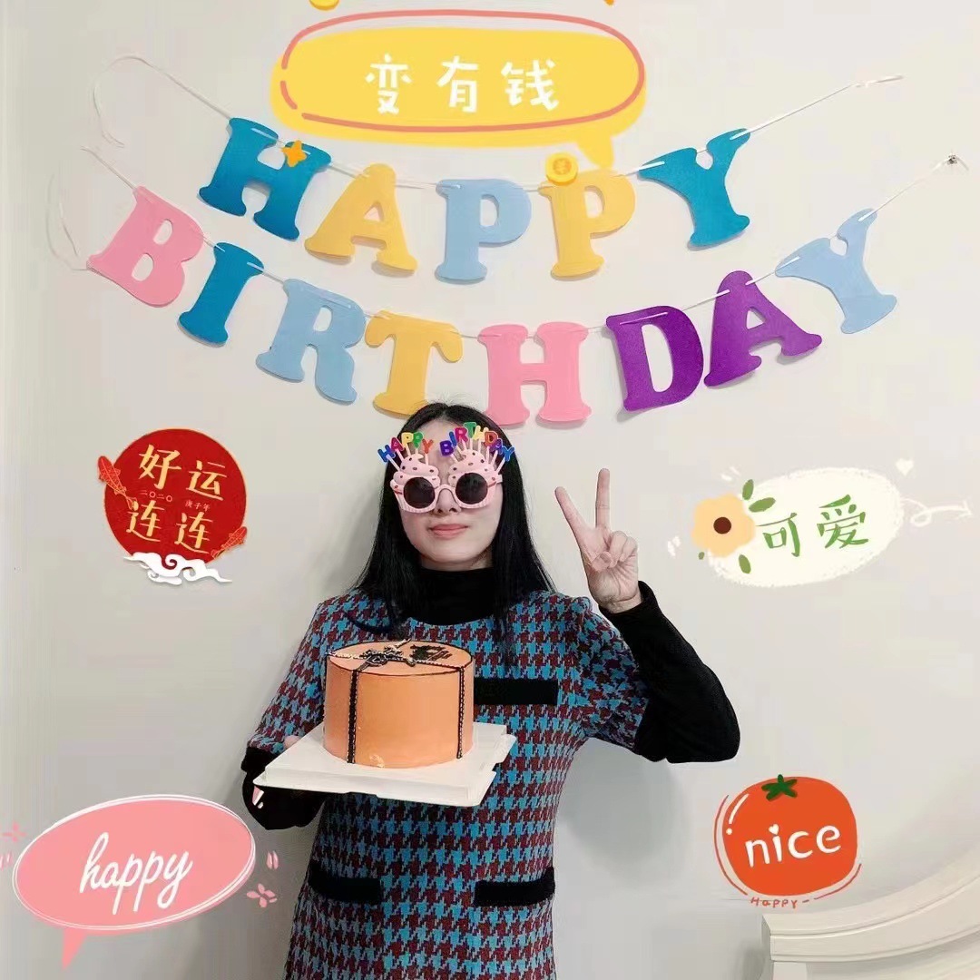 网红生日快乐横幅 无纺布拉旗马卡龙色生日字母挂旗 派对装饰用品详情3