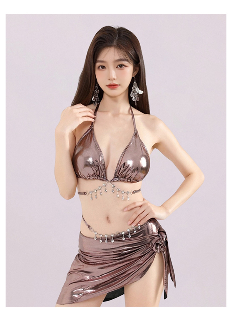 性感挂脖亮面比基尼女带链条分体泳衣套装度假海边游泳显瘦泳装125086详情6