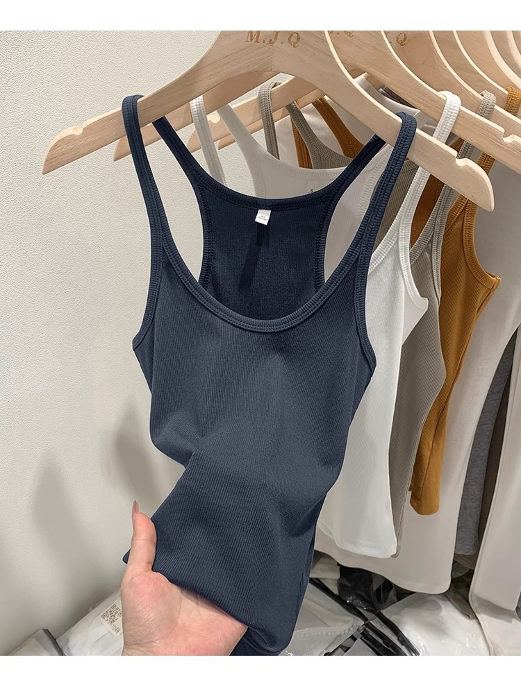 一件代发甜辣U领红色吊带女春夏修身螺纹内搭上衣美式细肩带背心详情29