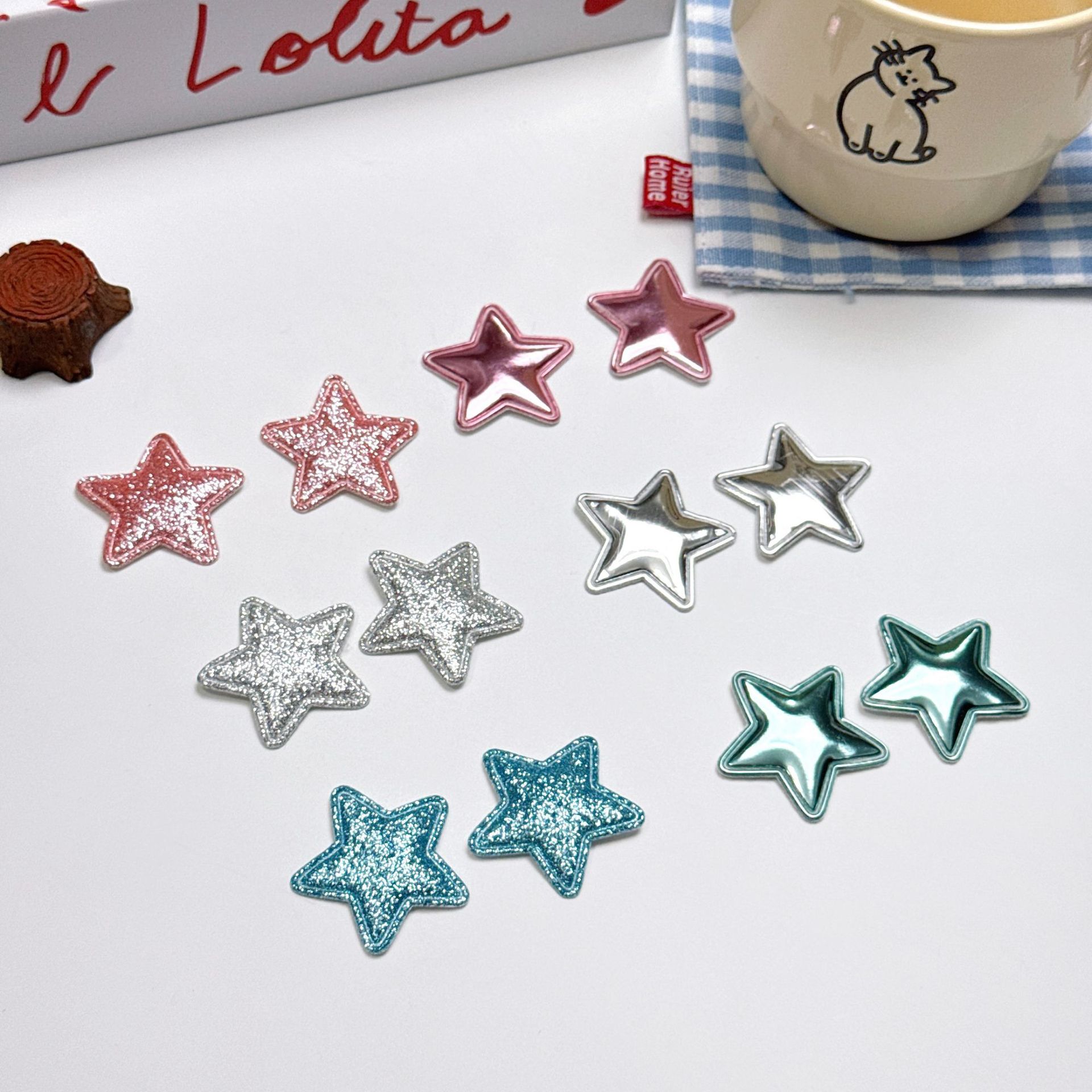 超声波压花星星闪粉DIY饰品配件PU亮面五角星儿童发饰发夹辅料详情8