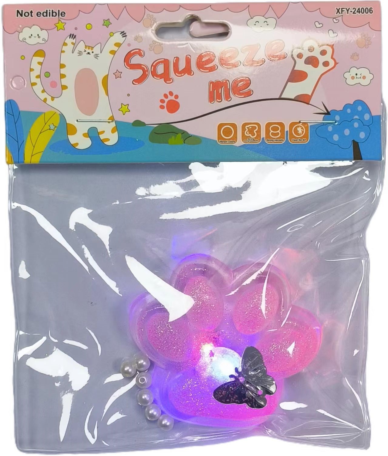 工厂直销TPR软胶透明金粉带灯中号猫爪猫掌萌宠团子卡通减压玩具详情6