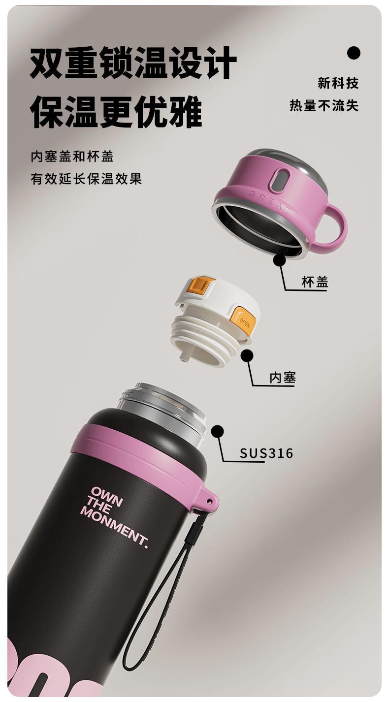 新款大容量保温杯316不锈钢高颜值吸管保温杯女学生水杯一杯三饮详情6