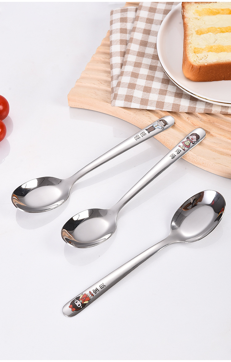 一家三四口人亲子勺304不锈钢勺子家用吃饭勺加厚儿童汤勺卡通详情12
