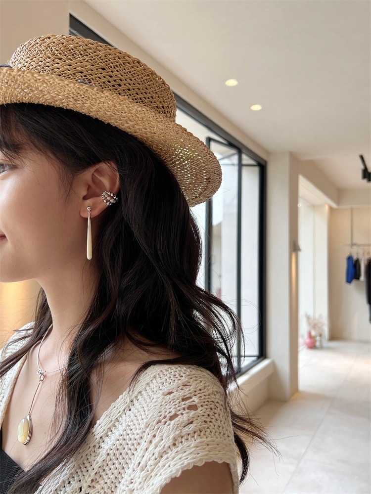 秋冬新款木纹石白贝母Teardrop耳环气质轻奢显脸瘦长款泪滴耳坠详情10