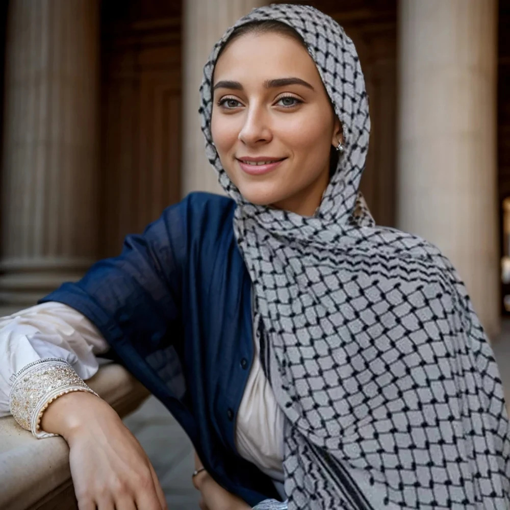 阿拉伯头巾跨境新款雪纺印花格子围巾迪拜巴勒斯坦土耳其中东头巾详情16