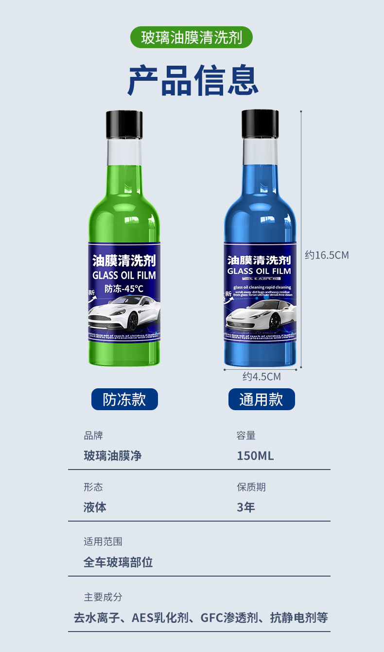 汽车油膜去除剂车用前挡风玻璃清洁剂防冻雨刮精浓缩油膜净玻璃水详情12