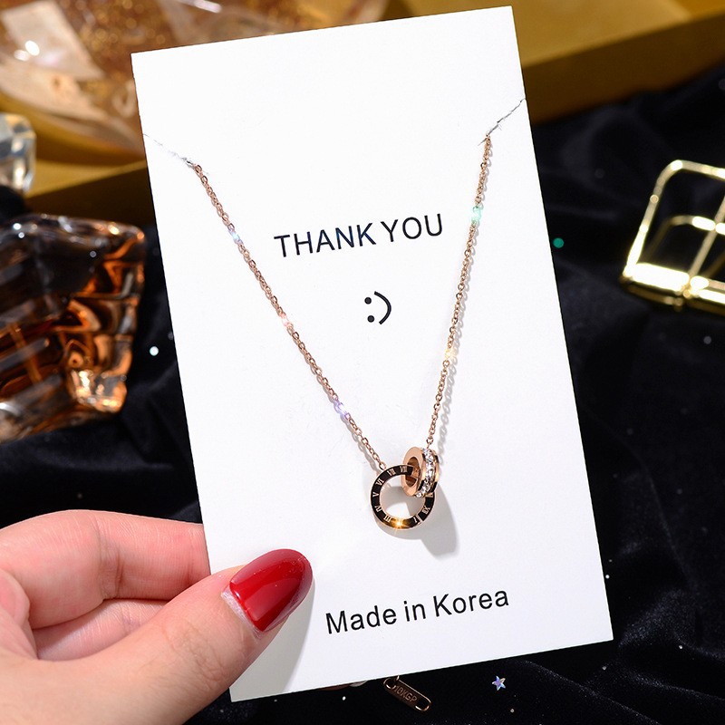 韩版小众设计感罗马双环通体钛钢项链女百搭不掉色简约锁骨链饰品详情10