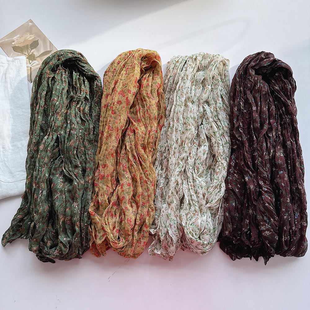 文艺褶皱碎花棉麻围巾女四季柔软复古百搭保暖披肩空调房护脖围巾详情1