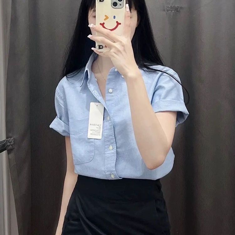 2024新款纯棉短袖衬衫设计夏季感小众宽松法式高级上衣女衬衣潮流详情9