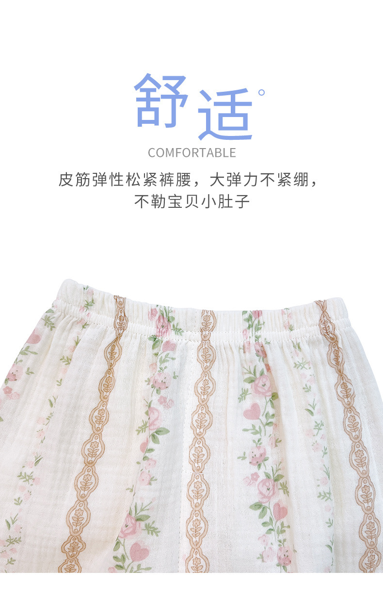 夏季儿童纯棉A类纱布睡衣 女童薄款花边开衫家居服套装 童装两件套纱布清凉睡衣详情4