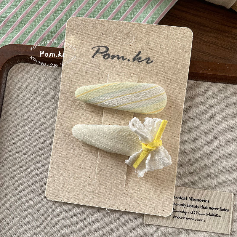 新款韩版甜美奶油色蝴蝶结发夹少女侧边碎发刘海夹布艺儿童掰掰夹详情9