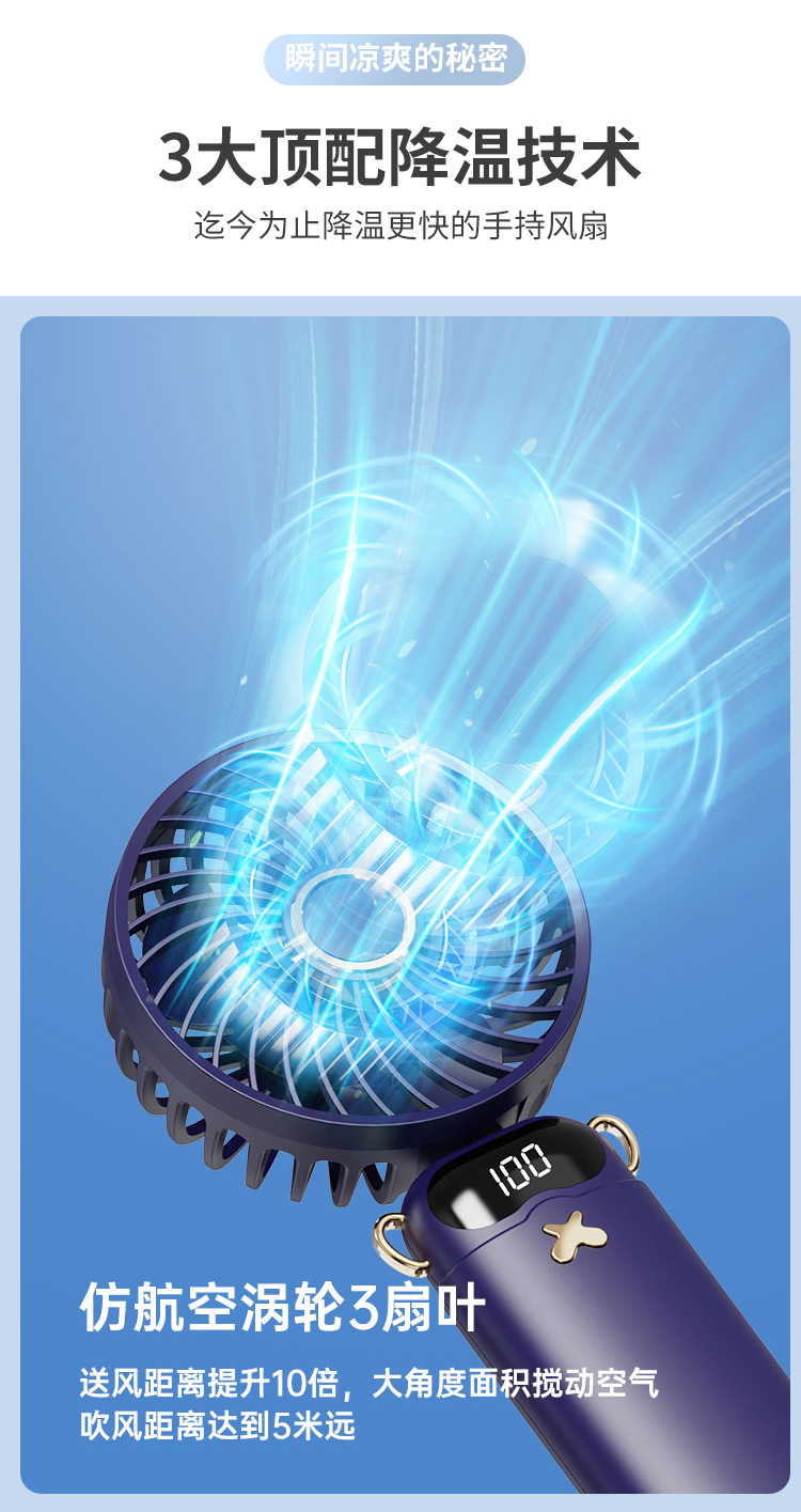 Cross-border handheld fan, small charging model, long-lasting folding neck, outdoor fan, office desktop small fan pic 11