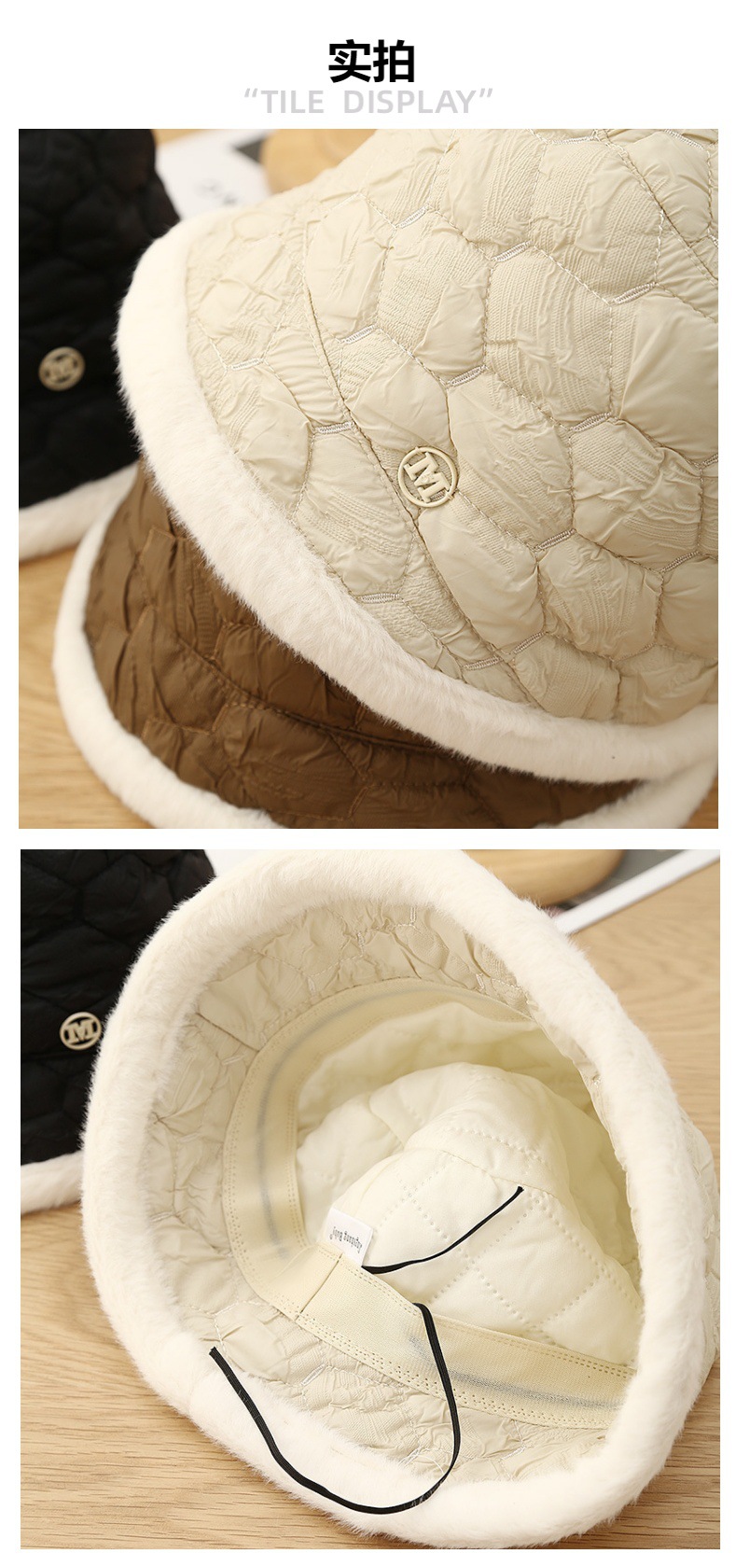 外翻毛绒保温冬季加厚羽绒棉防寒渔夫帽 小众设计时尚休闲风盆帽详情5