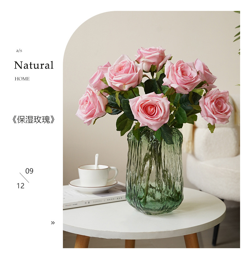 Single moisturizing rose artificial flower, Nordic simulation flower, living room dining table, TV cabinet decoration, hand feel moisturizing rose pic 20
