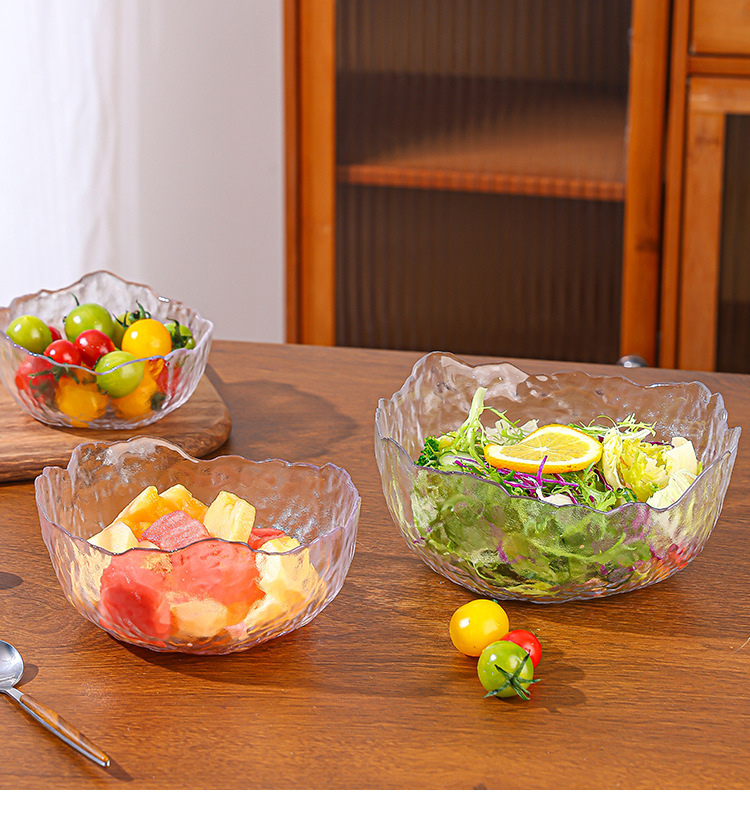 Glass fruit plate, large household salad bowl decoration, snack arrangement, hammer-patterned transparent creative Japanese dessert plate pic 19