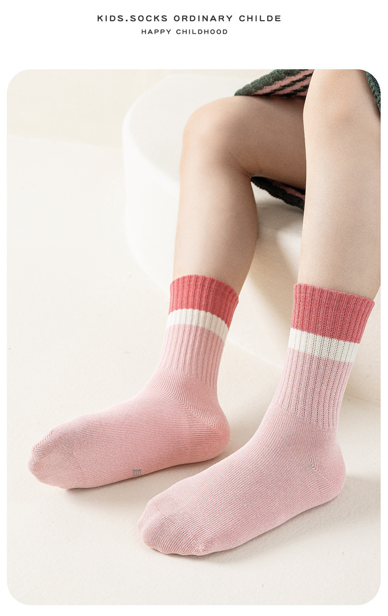秋冬季新款拼色无骨袜简约中筒袜透气运动袜中大童A类纯棉女童袜详情15