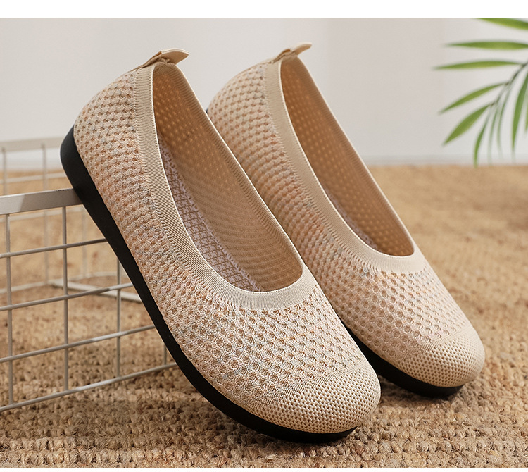 老北京布鞋女夏季飞织网面透气豆豆鞋软底软面妈妈鞋浅口镂空凉鞋详情12
