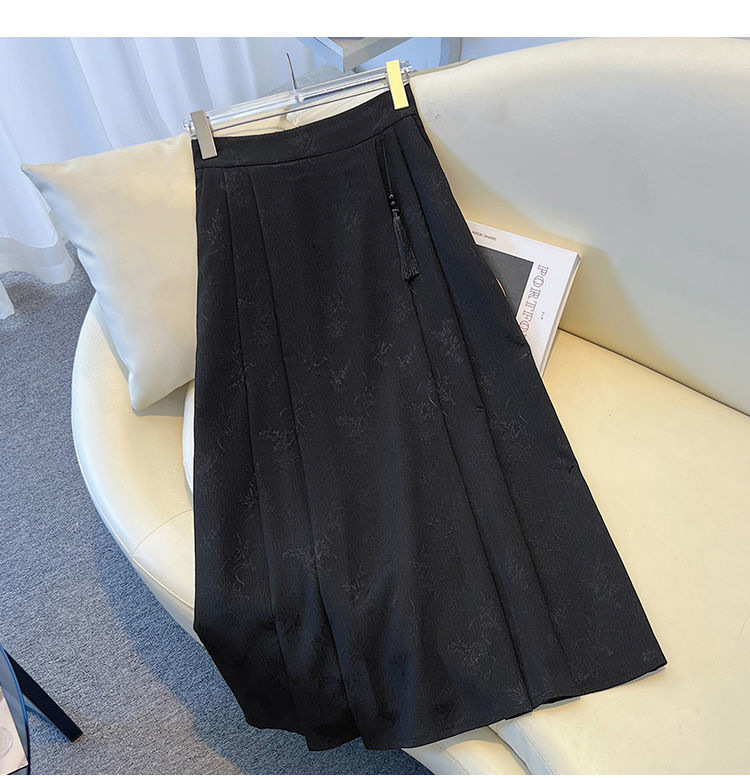 跨境货源时尚新中式提花百褶半身裙国风高腰显瘦马面长裙一件代发国潮详情12