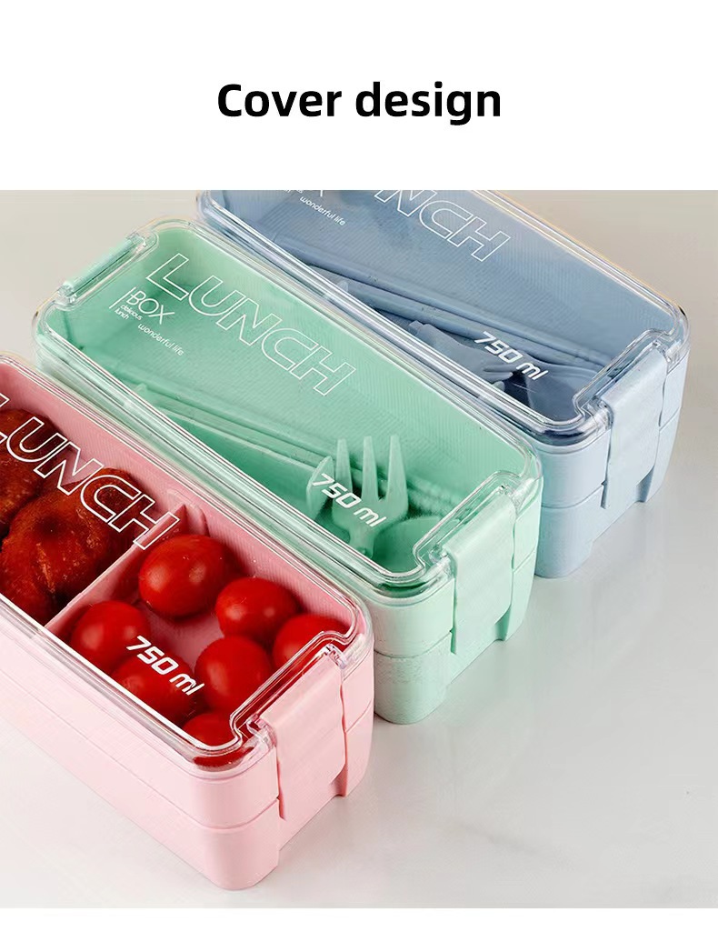 Japanese-style double-layer lunch box with tableware, large-capacity InS-style fresh-keeping box, portable lunch box, can be labeled for cross-border consignment pic 6