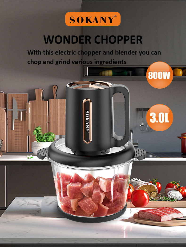 Cross-border SOKANY06034 meat grinder, household 3L glass bowl vegetable cutter, meat filling mixer, food processor 06034 pic 2