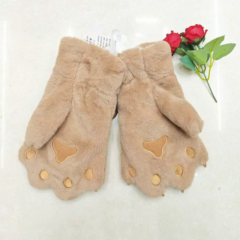 Half-finger gloves, cute bear PAWS, student cycling warm gloves, cartoon girl heart, full-finger plush hand warmers wholesale pic 7