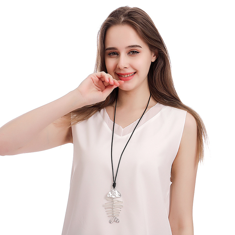 亚马逊爆款跨境饰品时尚欧美几何鱼形吊坠长款项链女士金属毛衣链详情7