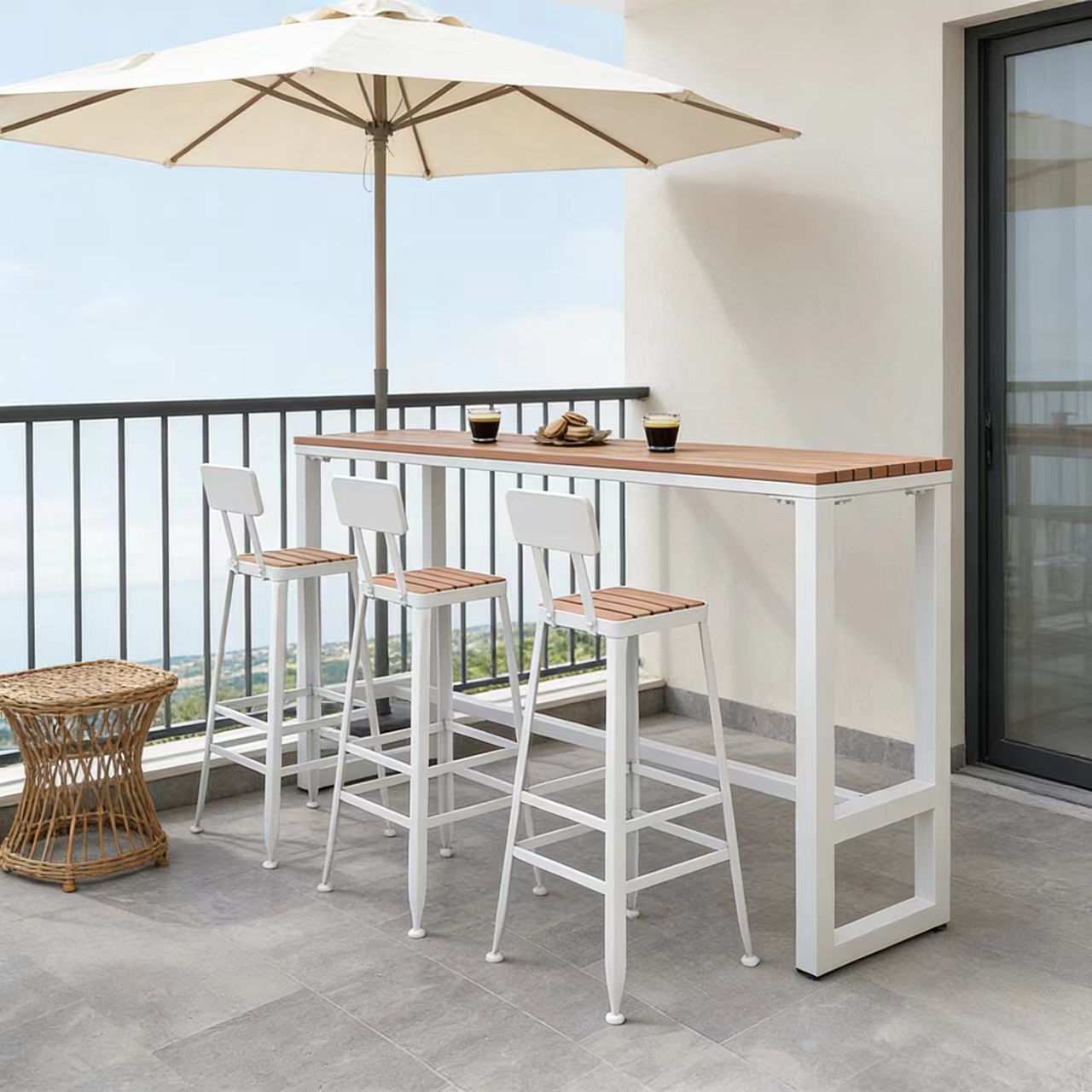 Star Terrace Bar counter table and chair set, coffee shop outdoor anti-corrosion and sun protection high leg narrow table, outdoor balcony wall long table pic 4
