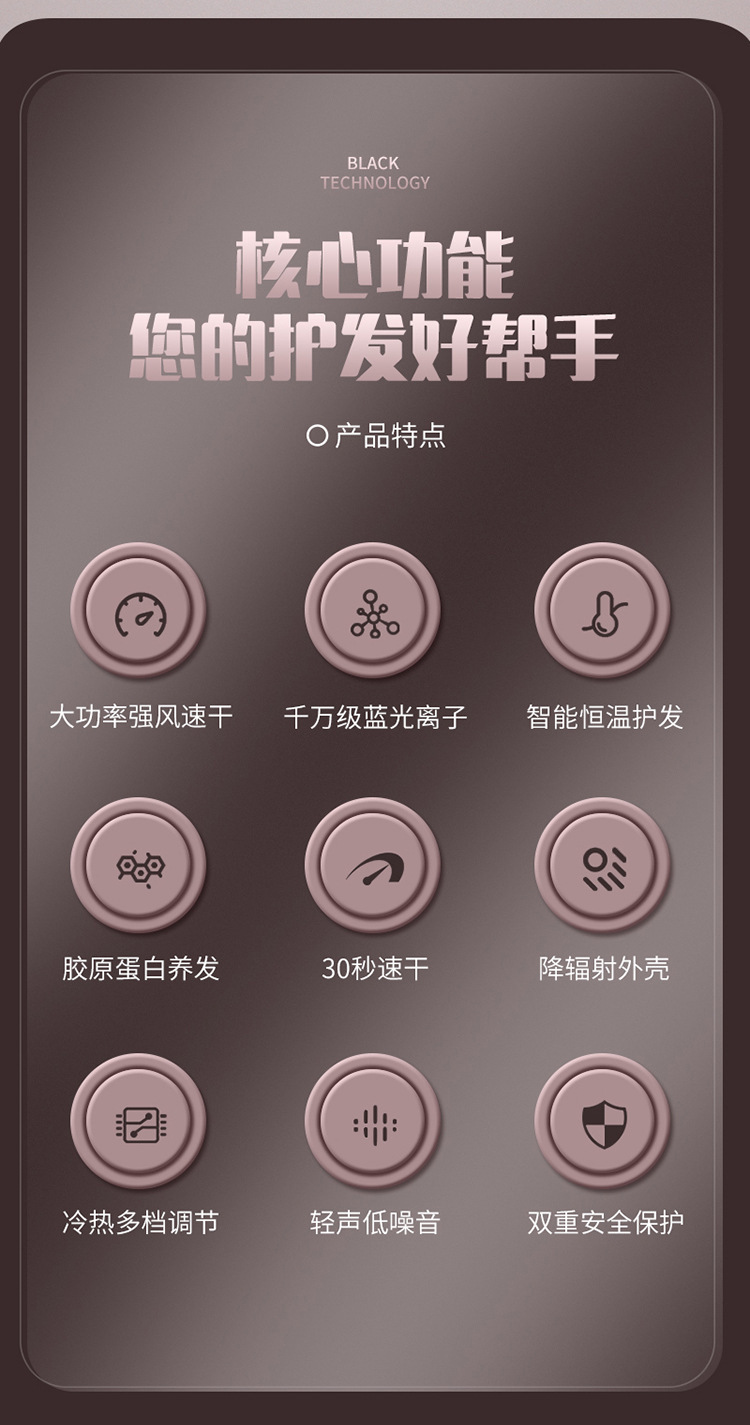 German hairstylist hair dryer, hair salon, high-power household strong air cooling, hot air, blue light negative ion hair care roll pic 2