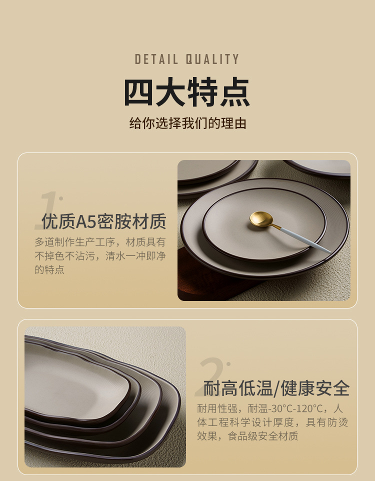 仿瓷餐具长方形火锅店专用盘子商用烧烤碟烤肉盘创意配菜密胺餐盘详情4
