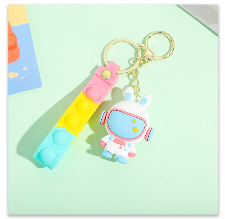 PVC soft rubber keychain, small pendant, doll wholesale, car key chain, hanging decoration, space rabbit cartoon keychain pic 16
