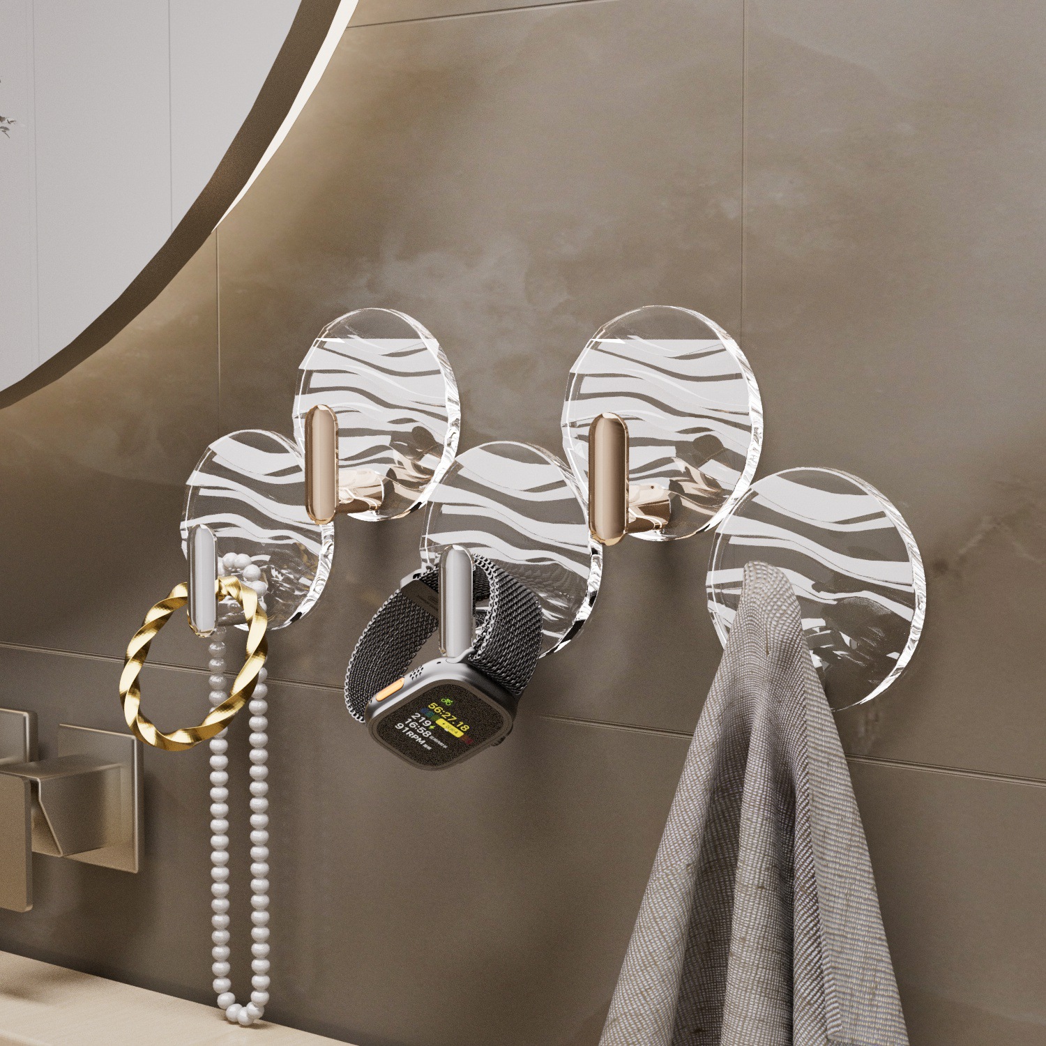 家用六边形水波纹挂钩免打孔浴室门后无痕挂钩卫生间粘胶圆形挂钩详情13