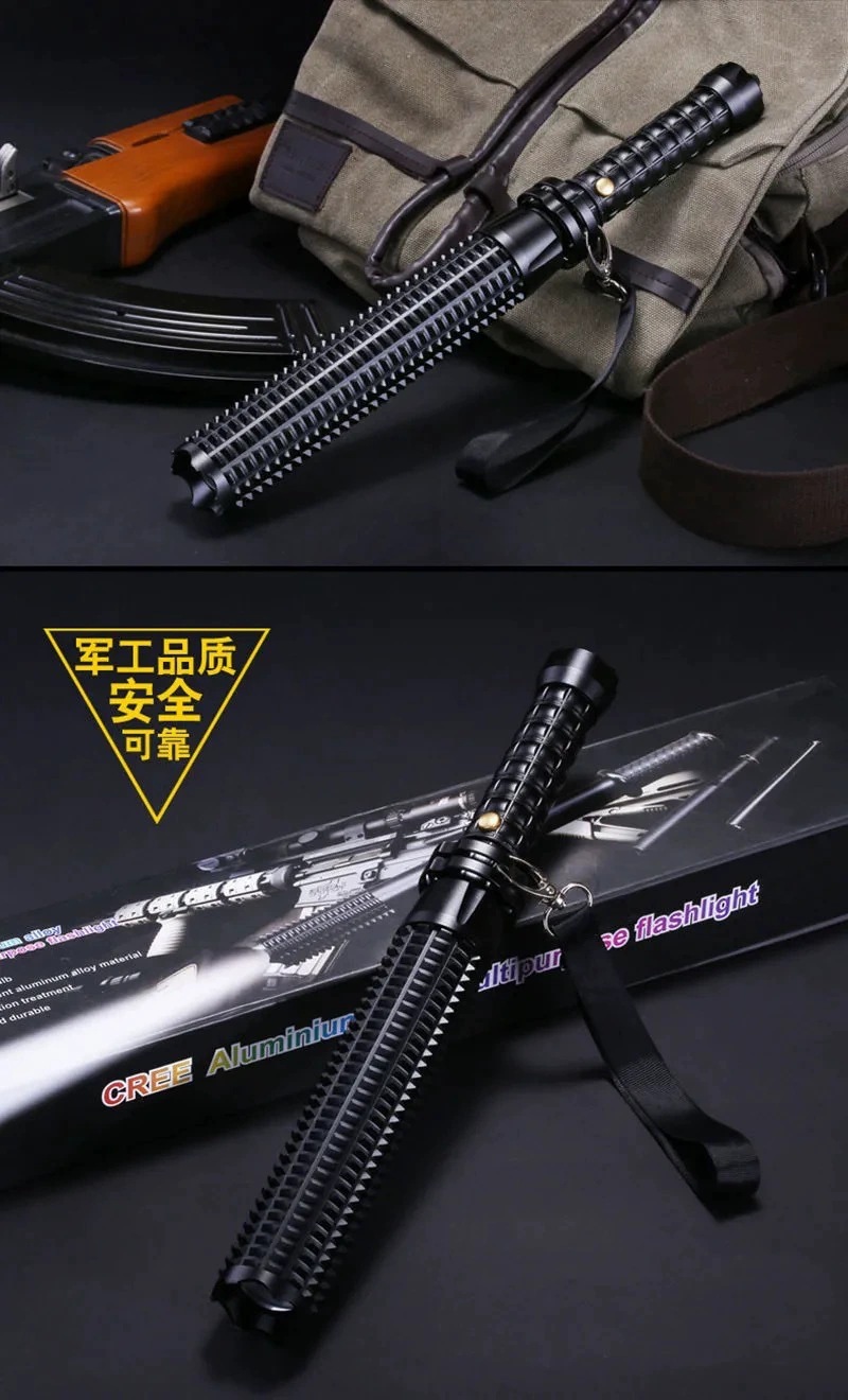多功能LED  强光远射手电筒 户外充电应急照明灯巡逻  狼牙棒手详情2