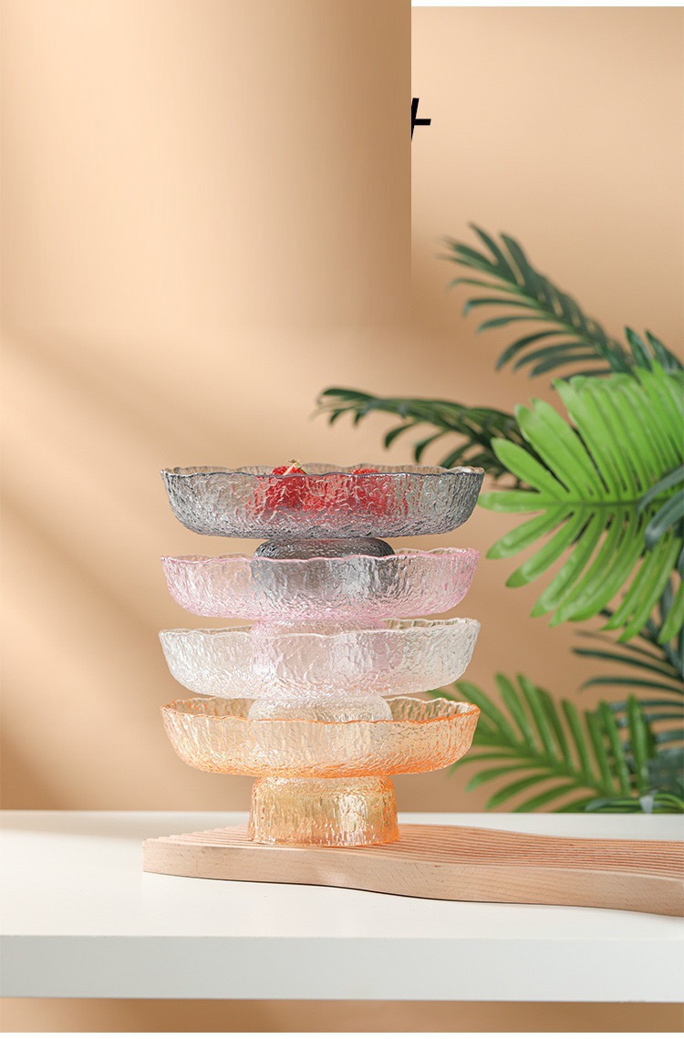 冰露高脚果盘水晶玻璃高颜值锤纹盘子高颜值餐盘水果盘点心盘摆件详情21