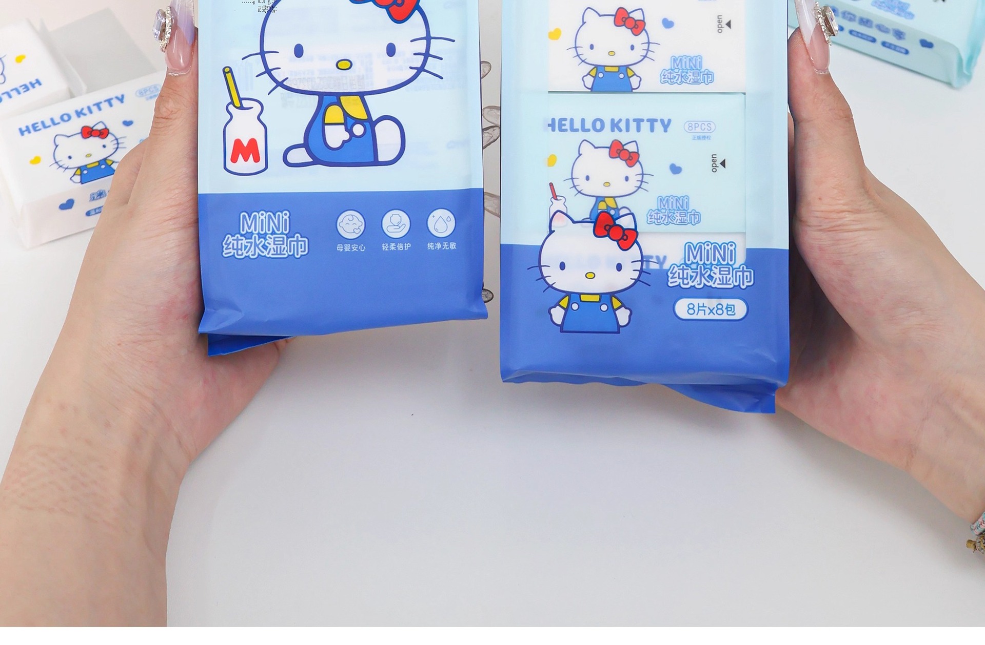 三丽鸥正版授权婴儿手口湿巾KT蓝纯水湿巾凯蒂猫可爱少女心湿巾详情2