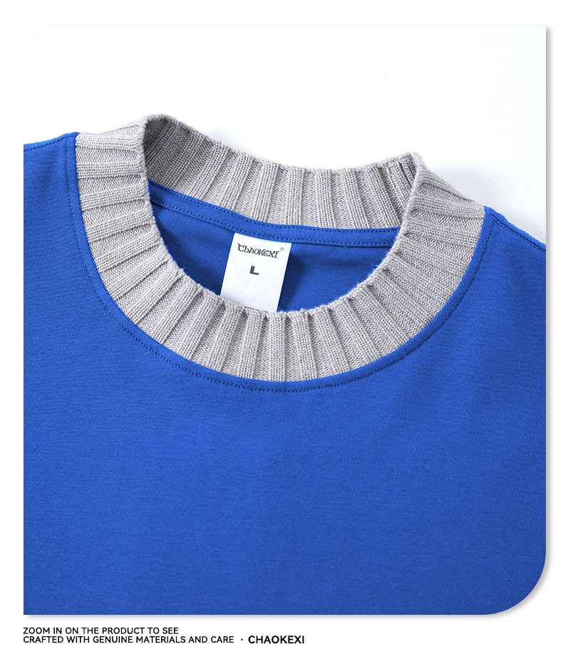 Summer new knitted patchwork color-blocking collar 100% cotton short-sleeved American trendy brand versatile short T-shirt top for men pic 26